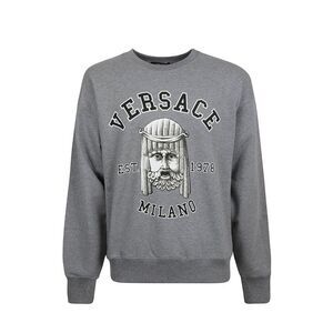 Versace Cotton Crewneck Sweatshirt Men Gray Sweaters